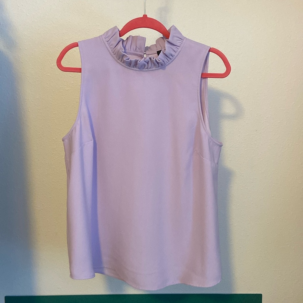 J Crew lilac sleeveless ruffle neck top